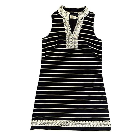 Eliza J Mandarin Collar Shift Dress Navy and White Striped Size 14 - Picture 3 of 9
